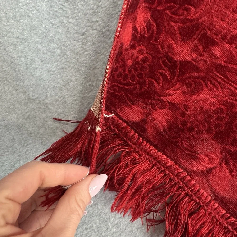 Turkish Islamic Prayer Rug Red Velvet Mosque Motif Fringe‎ Wall Art